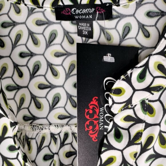 NWT Cocomo Plus Size 3X White Multi Color Studded Pintuck 3/4 Sleeve Blouse Top - Picture 6 of 6